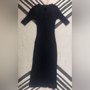 FADED Frenchi Black Ribbed Sweater V Neck Midi Dress XS Nordstrom